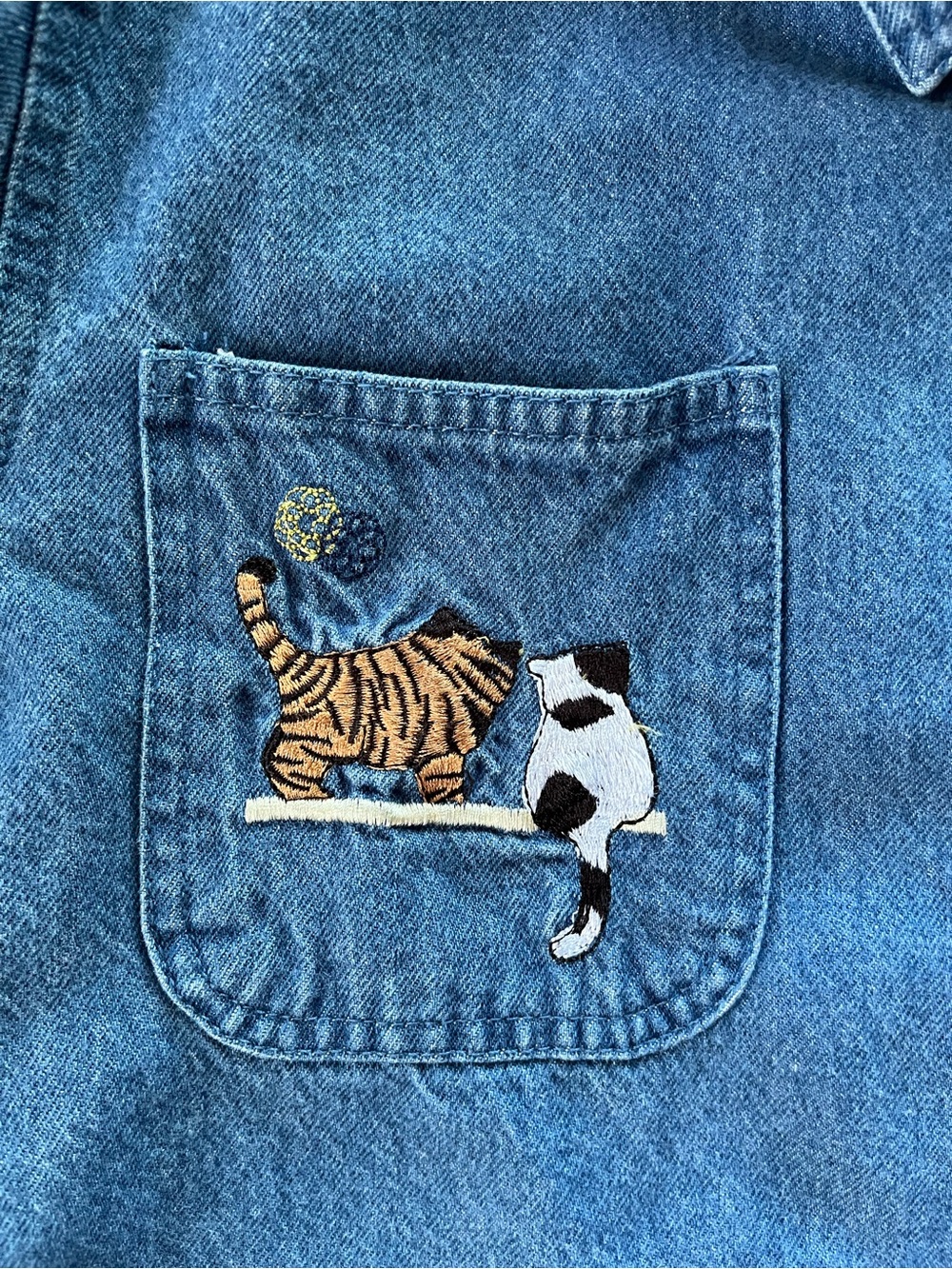 Vintage Passion-I Embroidered Blue Denim Jacket with Cat Motif - Picture 8 of 8